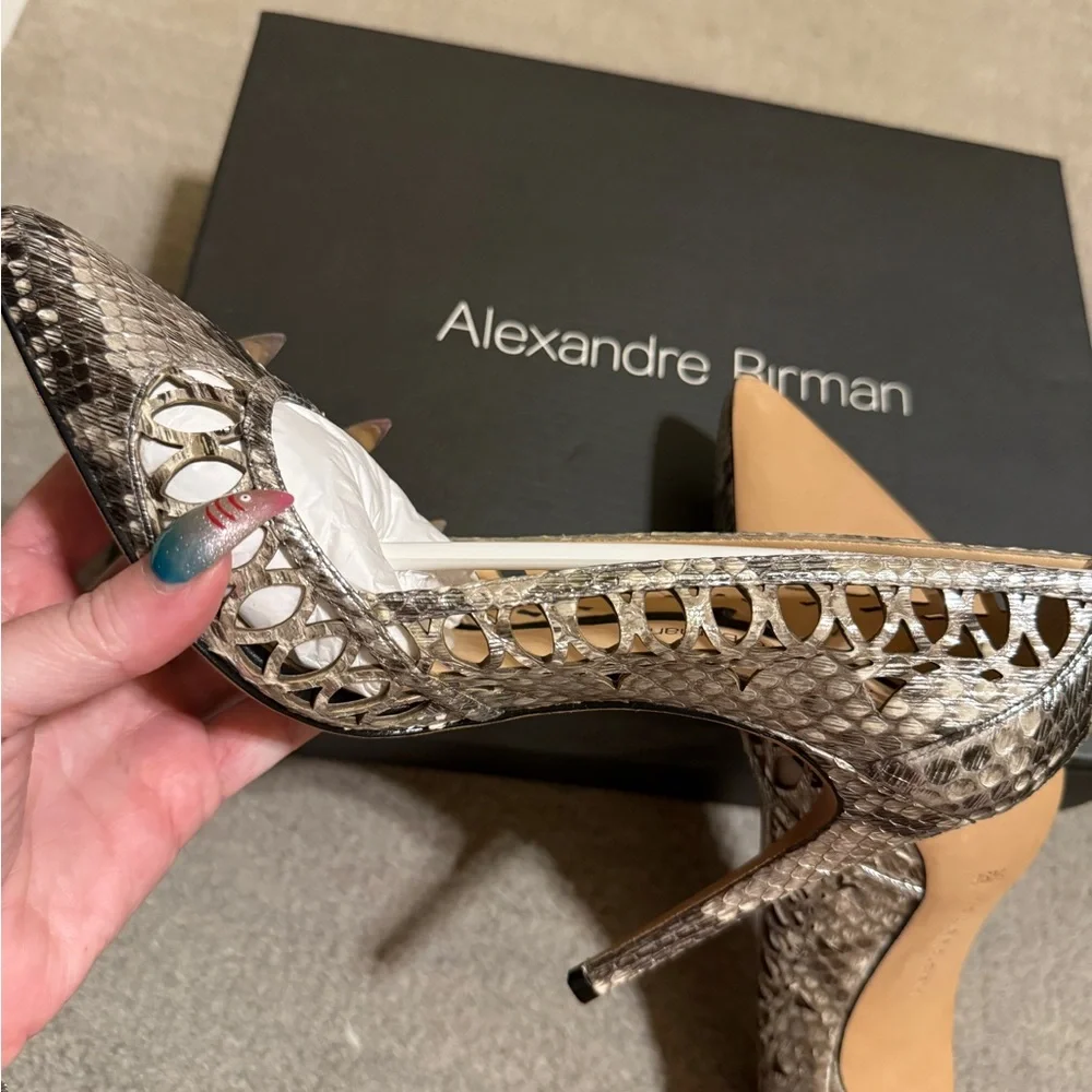 Alexandre Birman Snakeskin Laser Cut Cutout Stiletto Heels Size 36.5